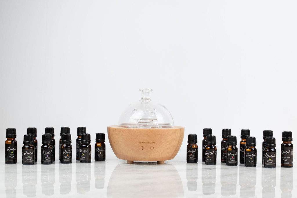 Ultimate Essential Oil Kit + Diffuser Essential Oils Bundle Rooted For Good Skincare Glass Fountain Diffuser 